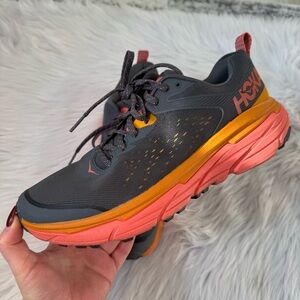Hoka One One Gray and Coral Running Shoes